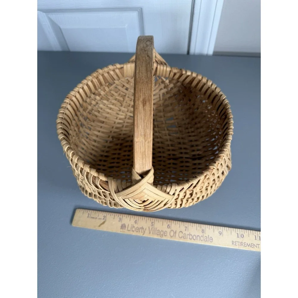 Buttocks Basket God's Eye Hand Woven Vintage Splint w Oak Handle Primitive Butt
